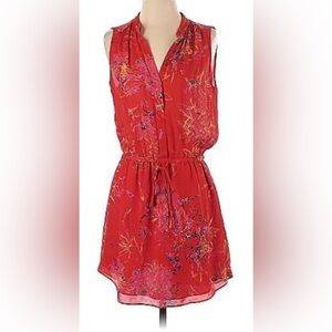 BABATON Sz XS 100% Silk Lined Skirt Collar Belted Buttoned Short Sleeve Dress